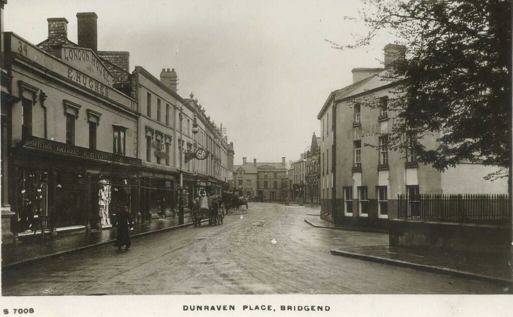 BRIDGEND Dunraven Place with Shops including E Hughes in London House RP 1912 glamorgan wales