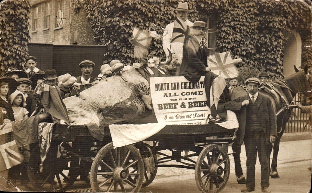 Cirencester posted North End Celebration Ox Roast. Horse & Cart. Beef & Beer. 1911 gloucestershire