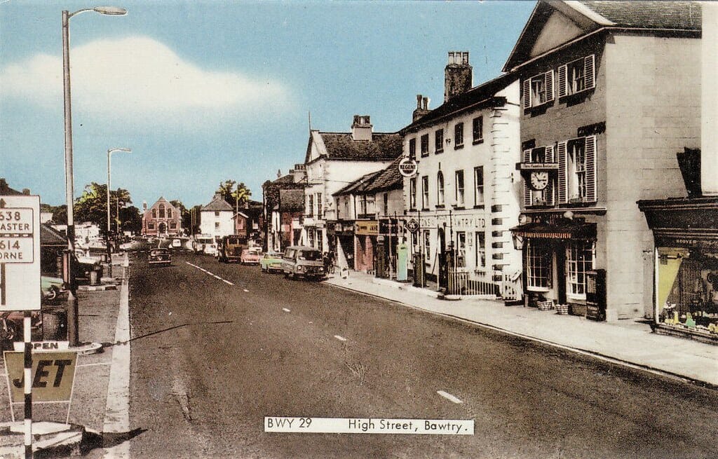 High Street Bawtry Doncaster Yorkshire 1960's Cars Regent Petrol Filling Station YORKSHIRE