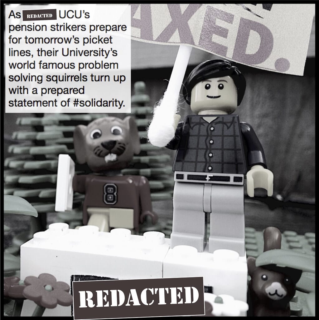 Exeter University squirrels lend support to the UCU pension strike