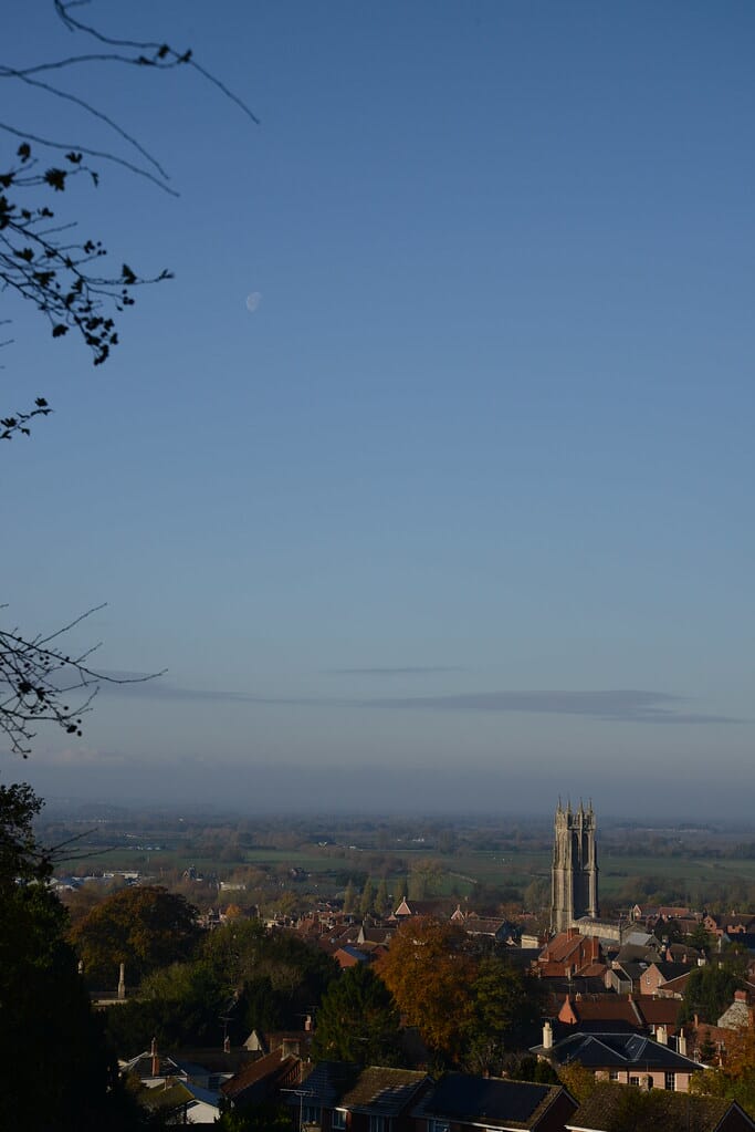 Moon over Saint John's Church, Glastonbury, Somerset