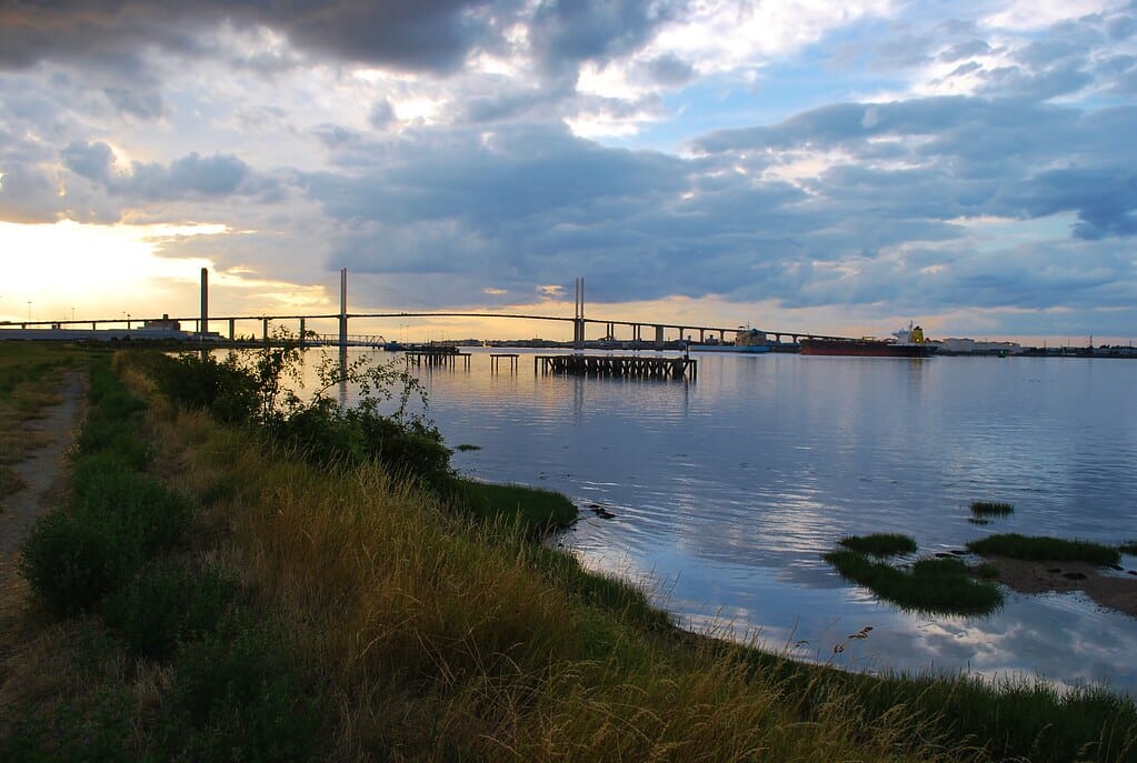 Sunset at the Dartford Crossing, River Thames, Greenhithe, Kent