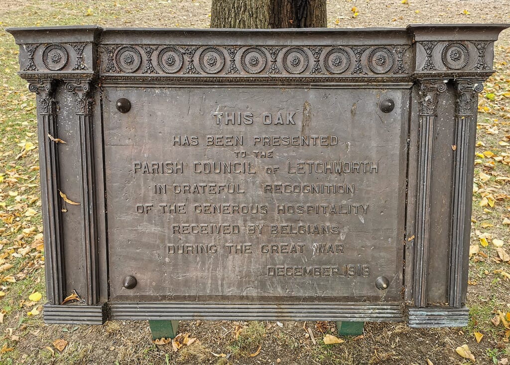 Belgian oak plaque, Letchworth Garden City