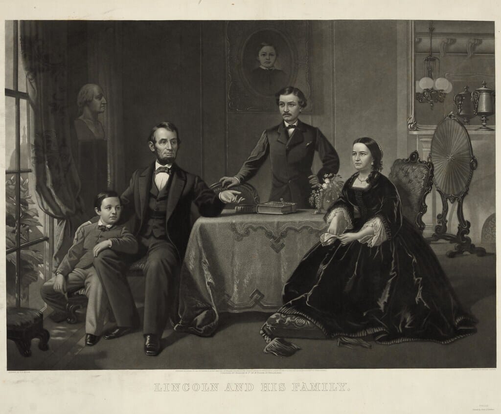 Lincoln and his family / painted by S.B. Waugh ; engraved by William Sartain, ca. 1866 (LOC)