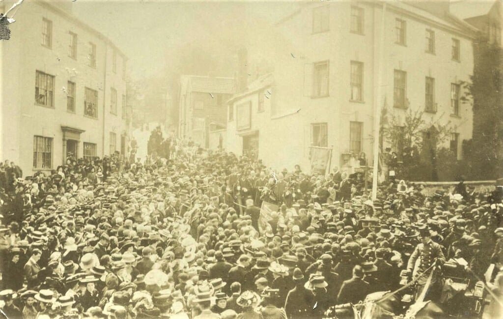 LYME REGIS Dorset Broad St Procession Crowds Horse Drawn Carriages c 1910 RP