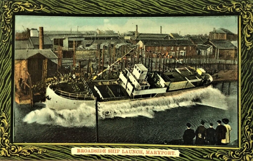 RP 1912 MARYPORT - Broadside Ship Launch Maryport postmark Maryport Cumbria