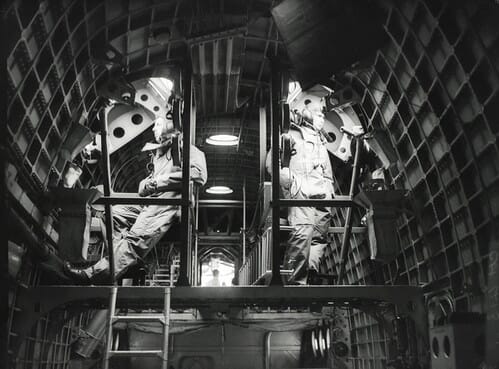 Gunners inside a World War II Short Sunderland flying boat