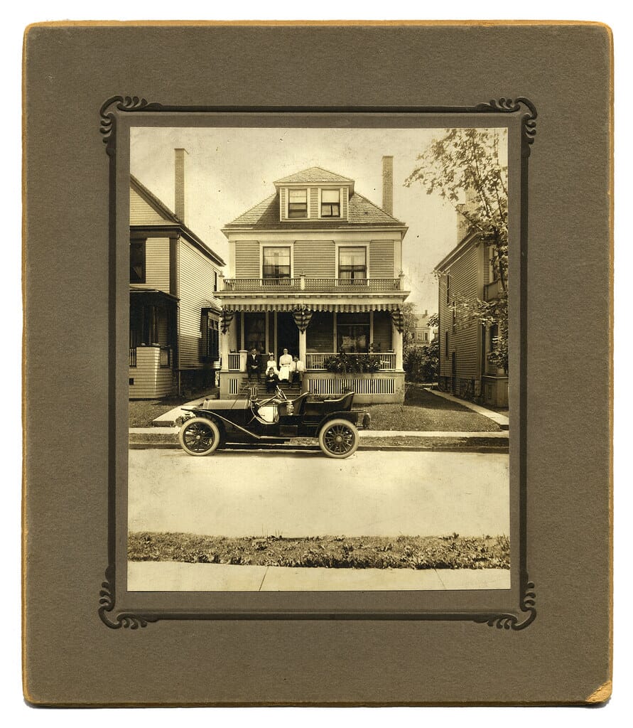 Family with car and home, Buffalo, New York c1910
